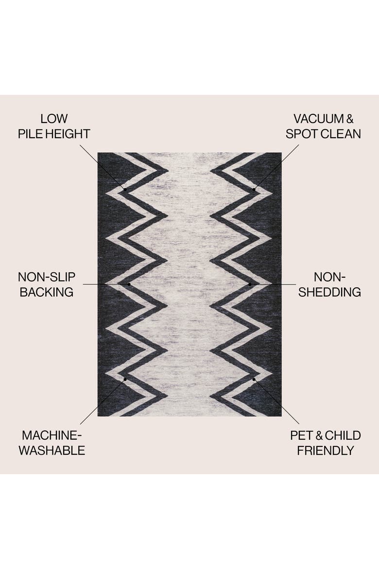 Siksak Modern Chevron Border Machine-Washable Area Rug, Alternate, color, Ivory/Navy