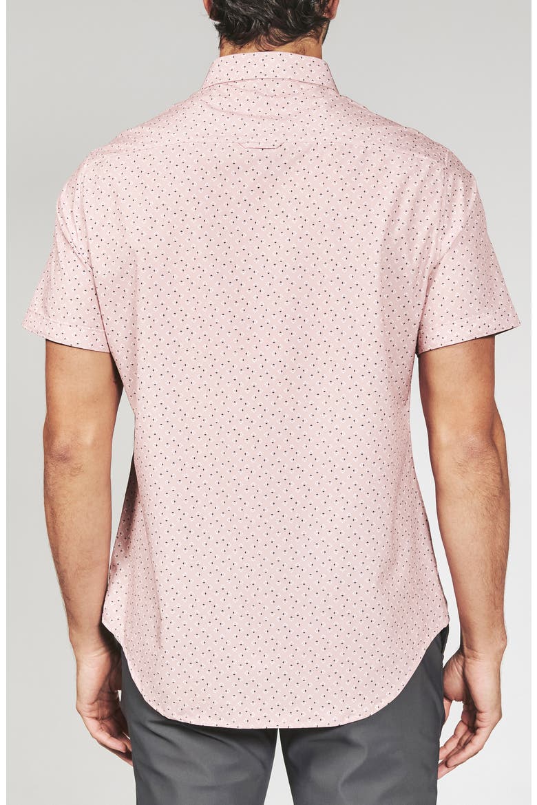 Seager Geo Print Short Sleeve Performance Button-Up Shirt, Alternate, color, ROSE