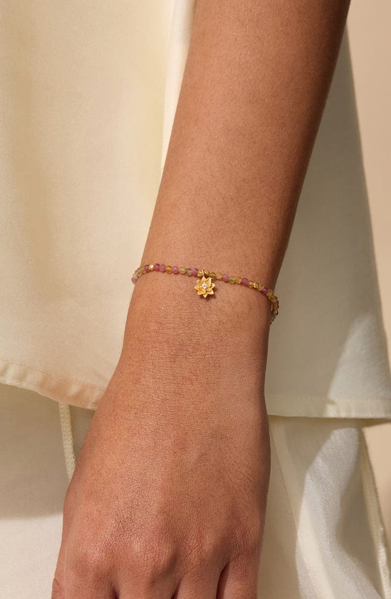 Satya Jewelry Bloom On Your Path Pink Tourmaline Lotus Bracelet, Alternate, color, Pink
