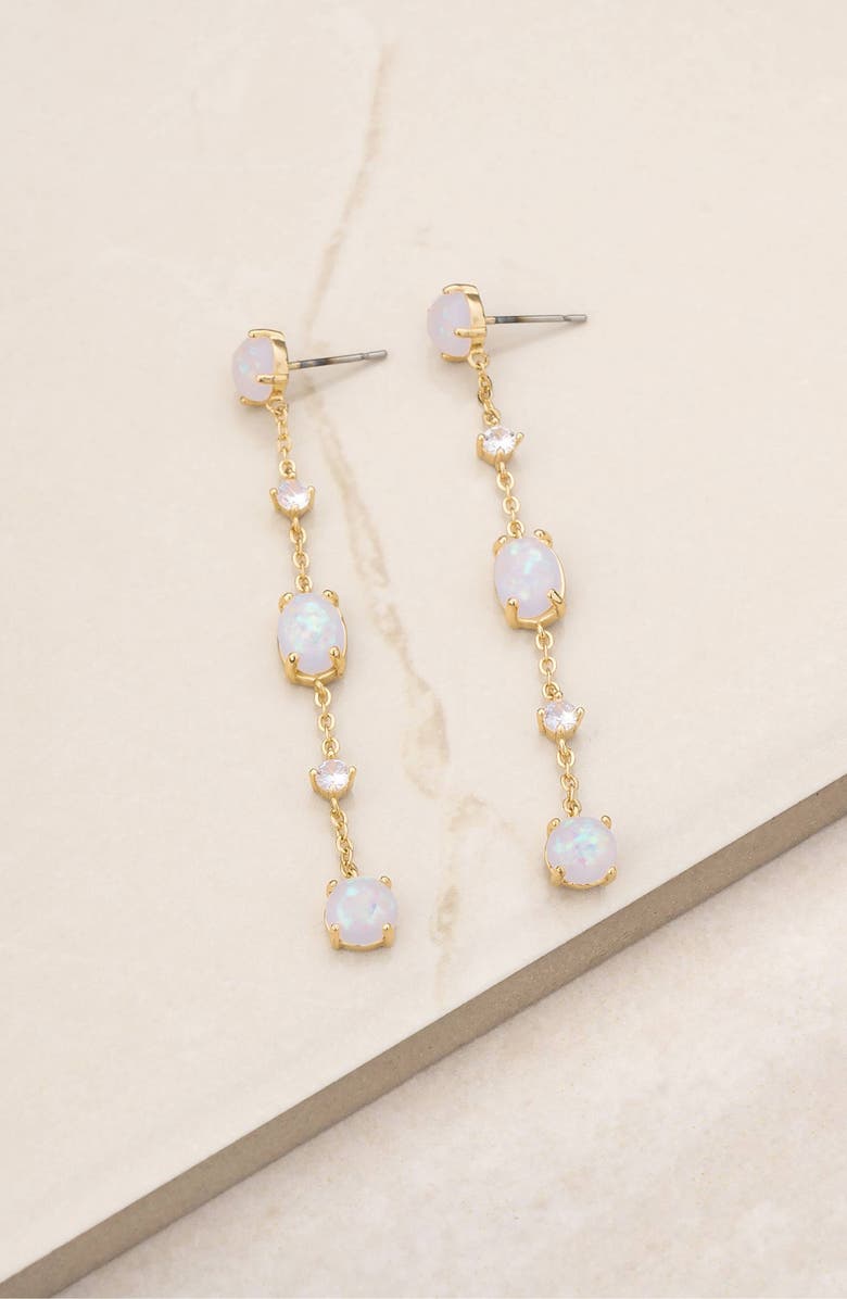 Ettika Opal & Cubic Zirconia Linear Earrings, Alternate, color, Gold
