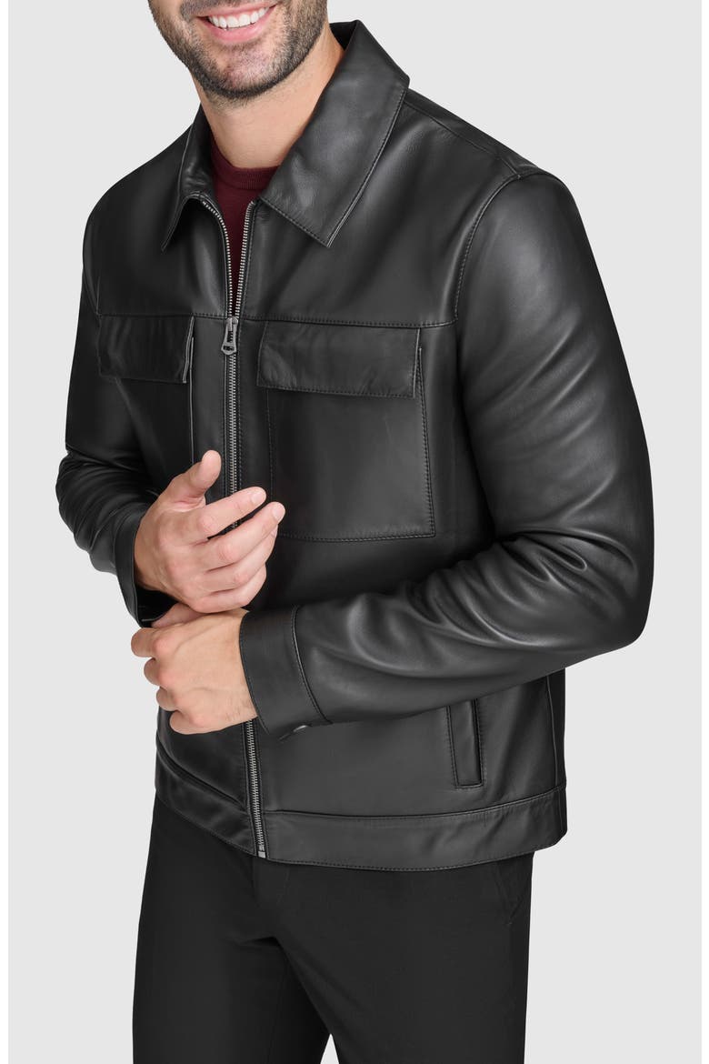 Leather Zip Shirt Jacket, Alternate, color, BLACK