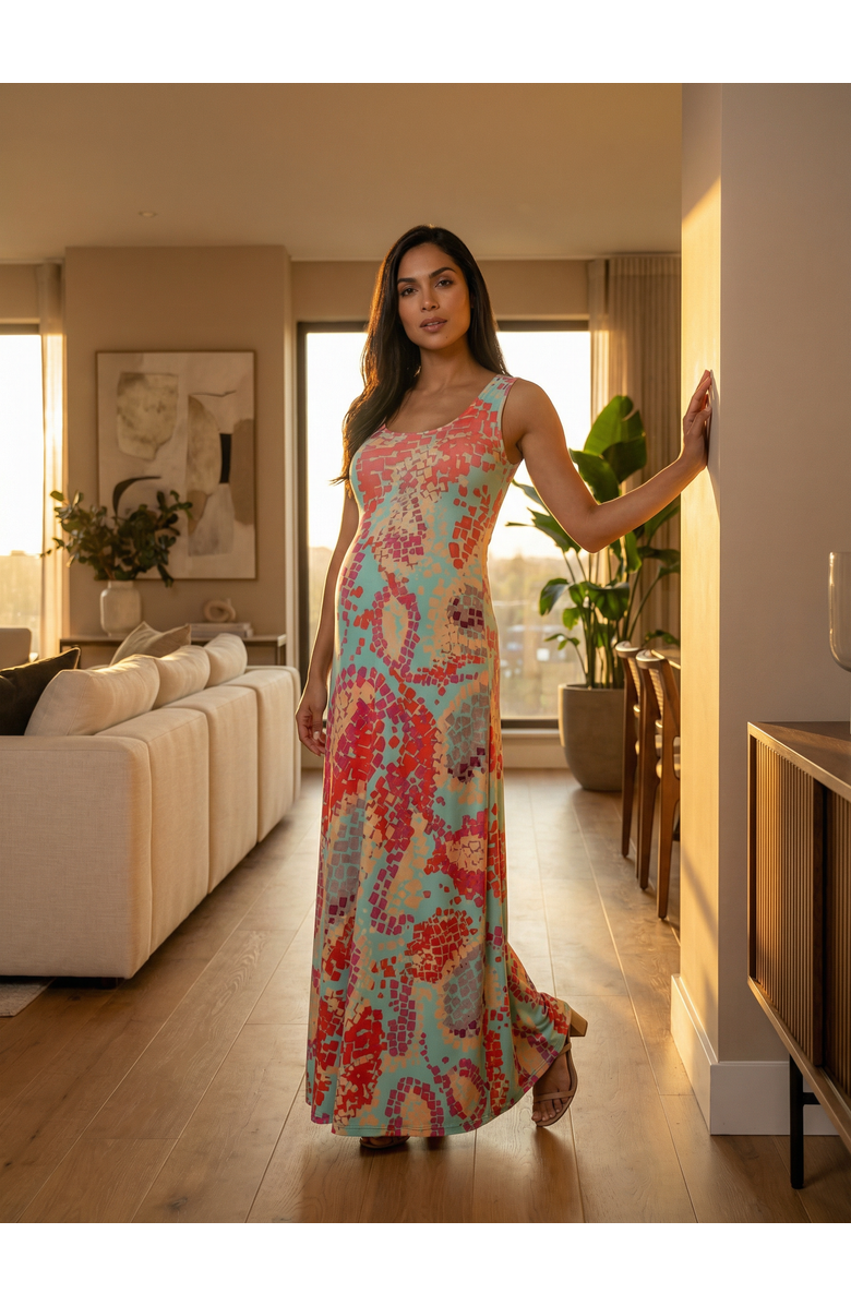 24seven Comfort Apparel Maternity Abstract Scoop Neck Sleeveless A-Line Maxi Dress, Alternate, color, Blue Multi