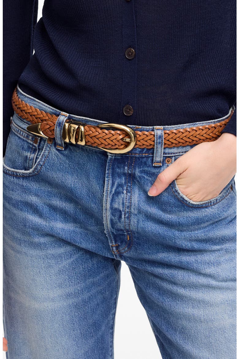 Woven Leather Triple Keeper Belt, Alternate, color, LIGHT CARAMEL