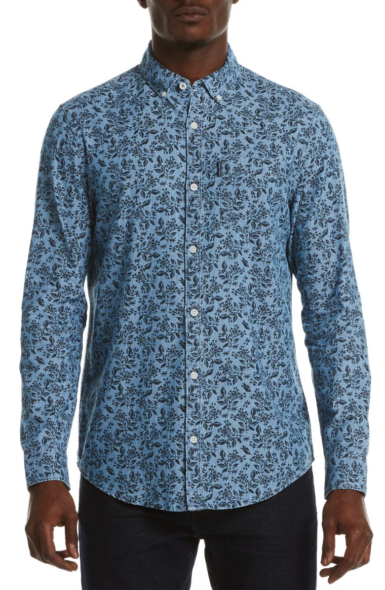 Original Penguin Floral Chambray Cotton Button-Down Shirt, Main, color,
