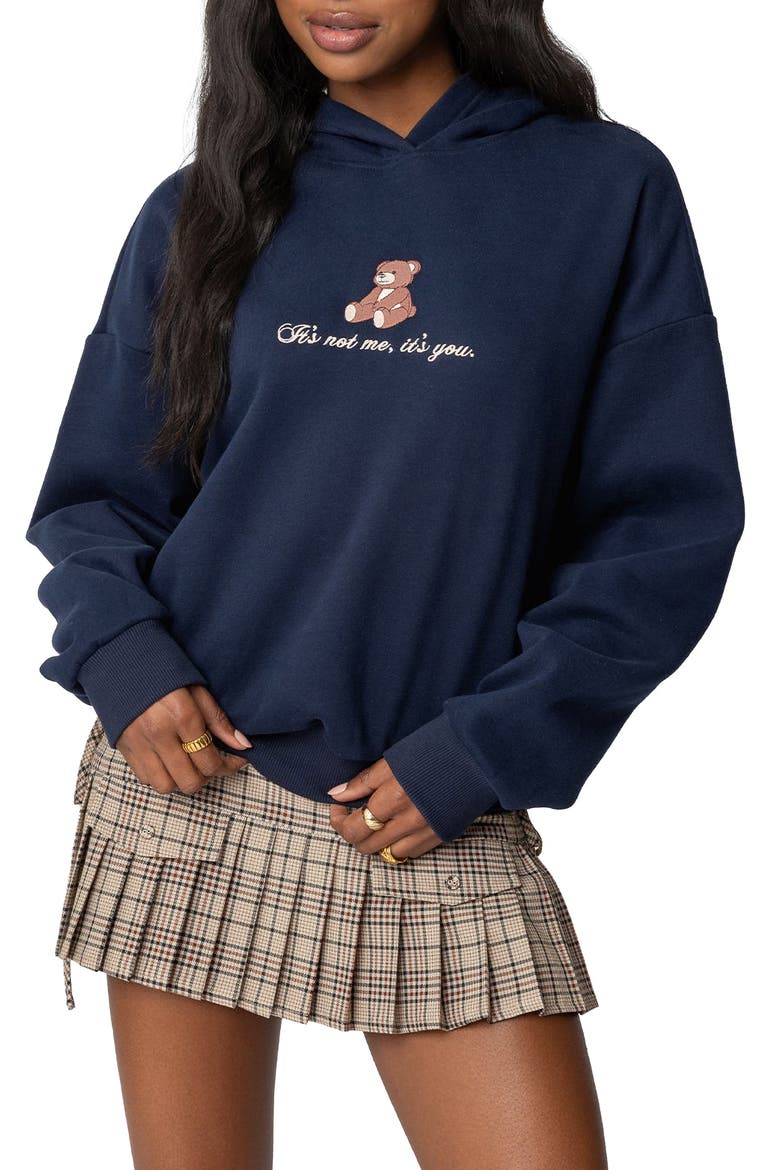 Teddy Bear Embroidered Graphic Hoodie, Main, color, NAVY