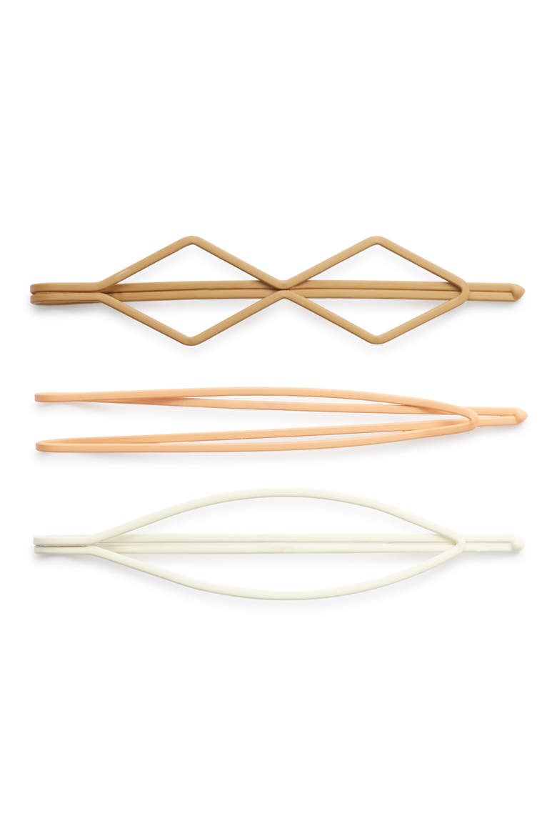 Three-Pack Geo Coated Acetate Hairpins, Main, color, EARTHEN SAND MULTI