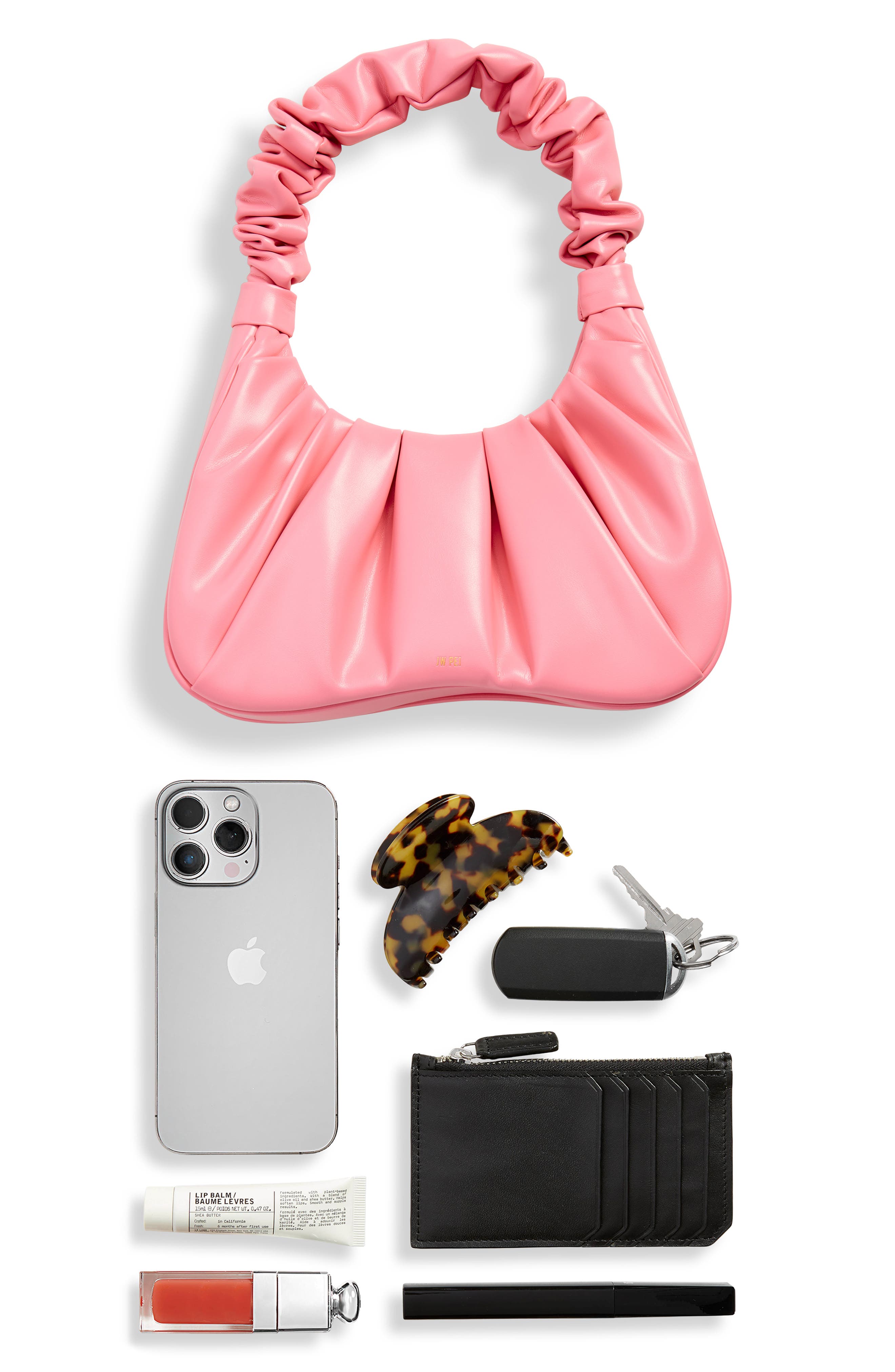 Gabbi Ruched Faux Leather Hobo, Alternate, color, PINK