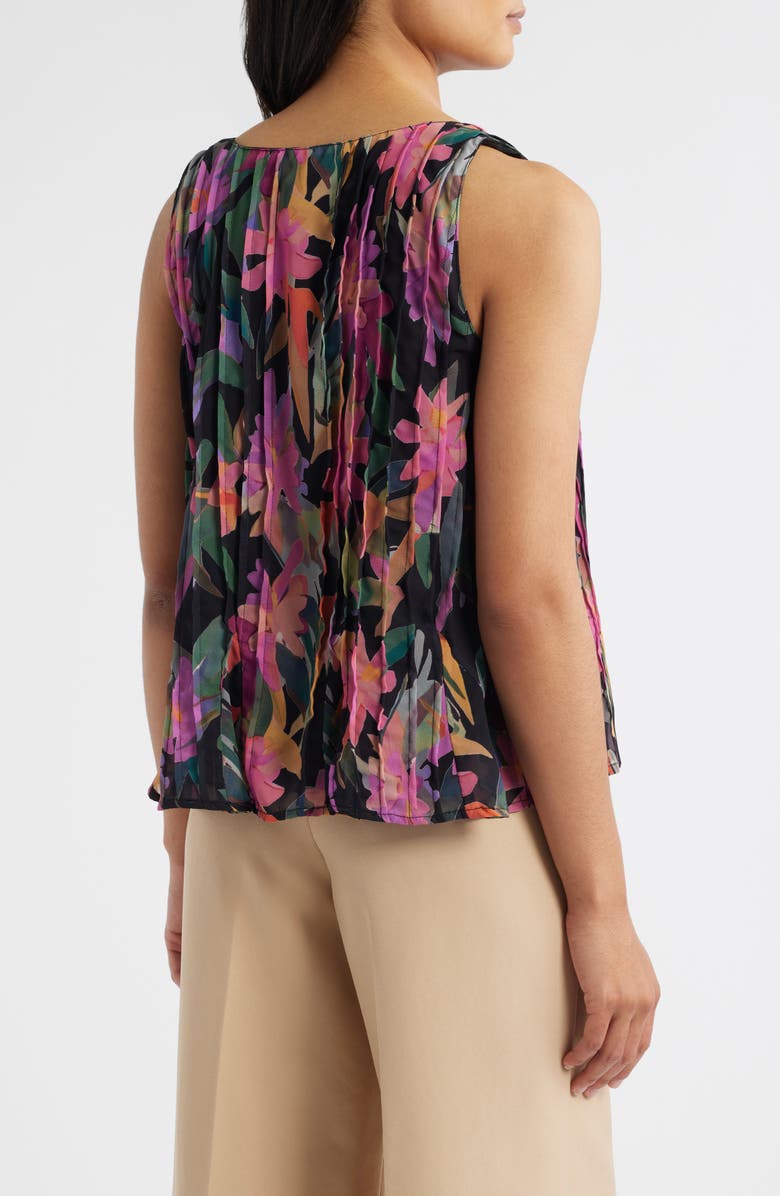 Vince Camuto Print Pleated Tank, Alternate, color, Rich Black