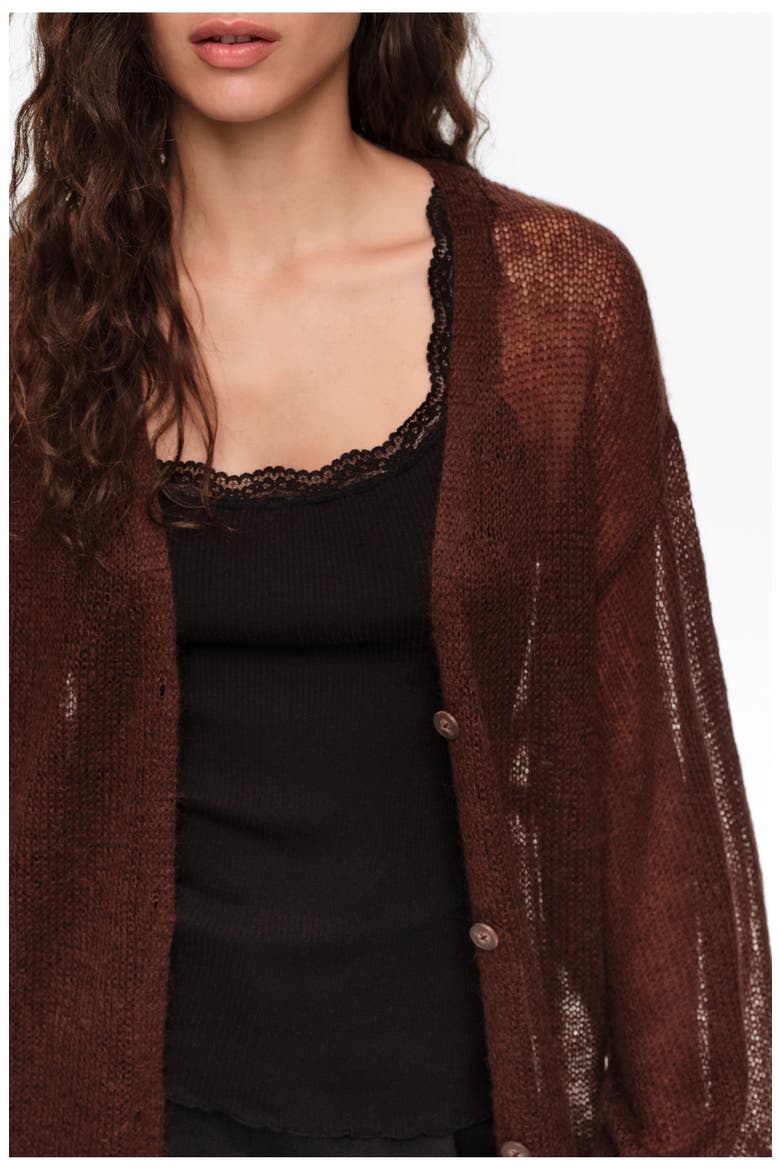 Long Fringed Cardigan, Alternate, color, BROWN