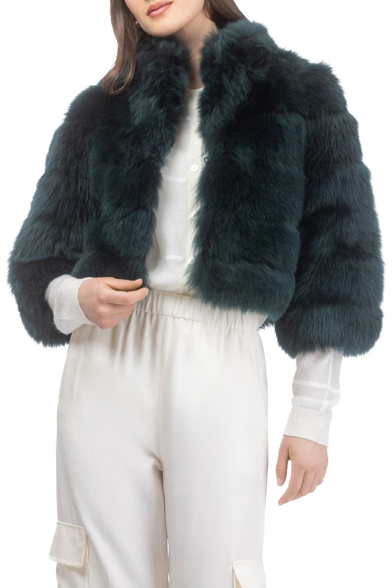 Genuine Shearling Bolero, Cropped Sleeves, Alternate, color, EMERALD