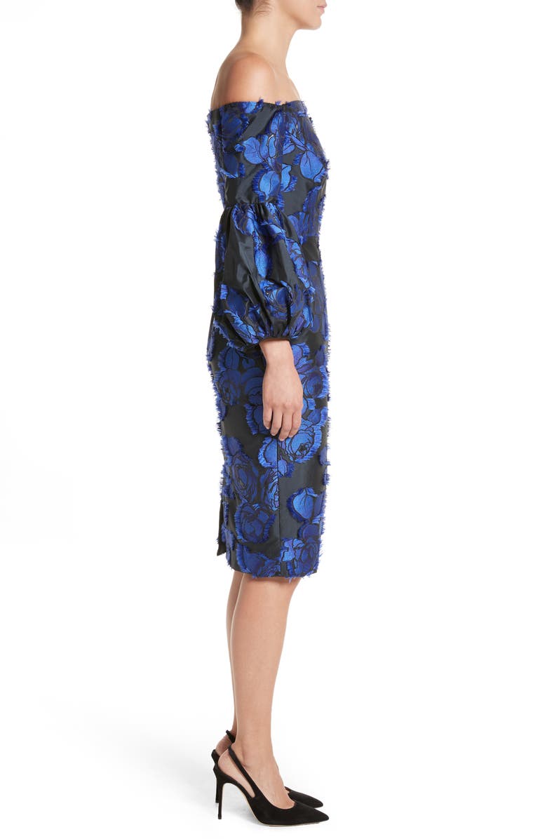 Lela Rose Fring Brocade Puff Sleeve Dress, Alternate, color,