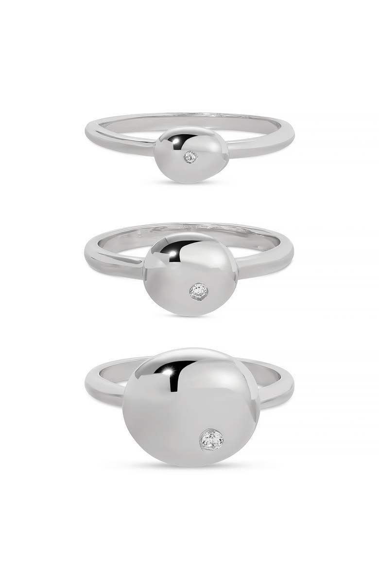 Ettika Set of 3 Polished Pebble Stackable Rings, Main, color, Rhodium