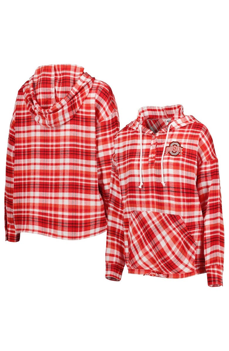 CONCEPTS SPORT Women's Concepts Sport Scarlet Ohio State Buckeyes Mainstay Lightweight Flannel Plaid Pullover Hoodie, Main, color,