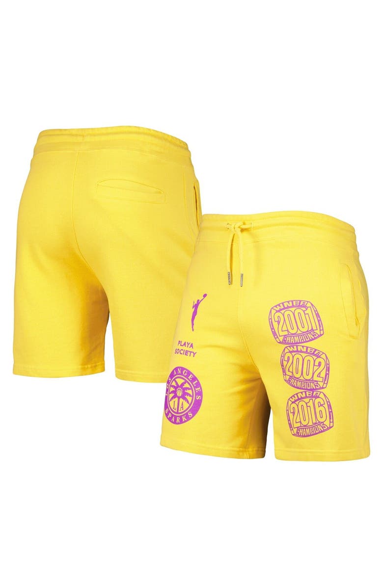 Playa Society Gold Los Angeles Sparks Legacy Logo Shorts, Main, color, Gold