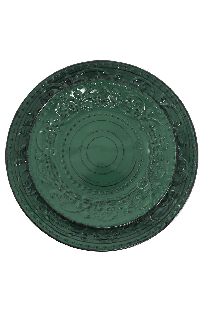 Elama Malibu Sea Glass 16-Piece Dinnerware Set, Alternate, color, Dark Green