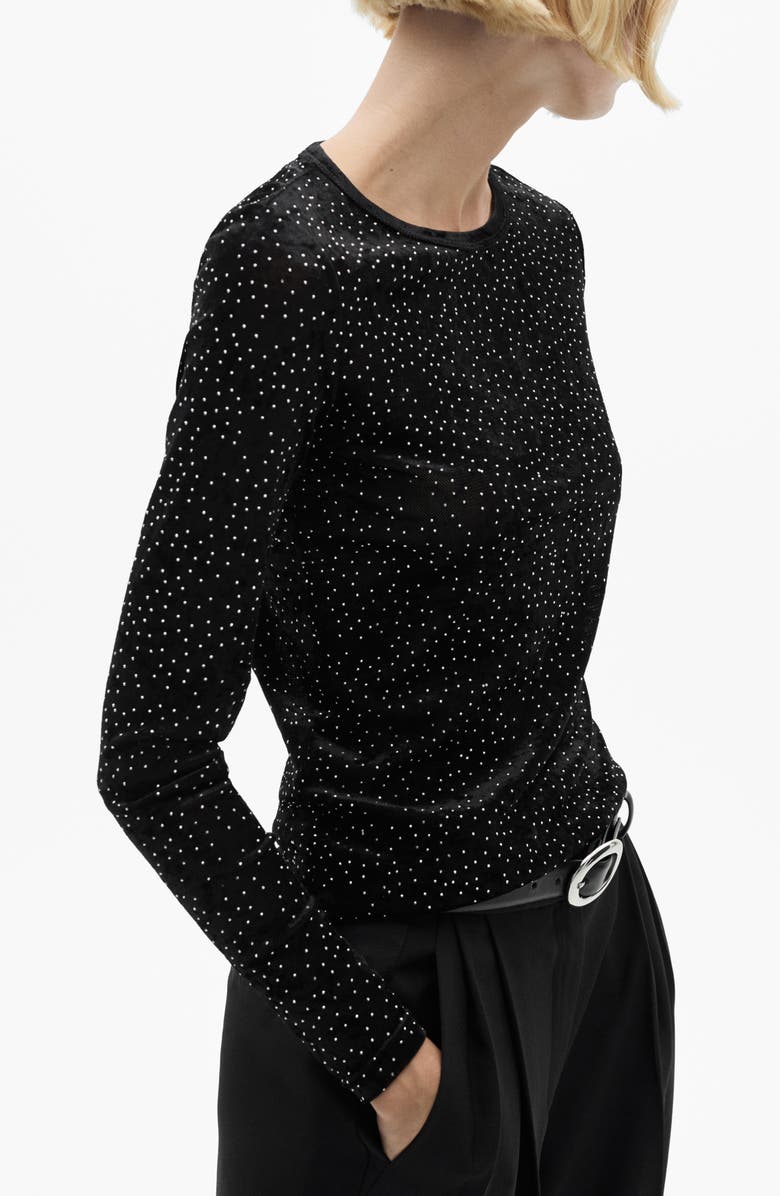 MANGO Crystal Embellished Velvet Top, Alternate, color, 