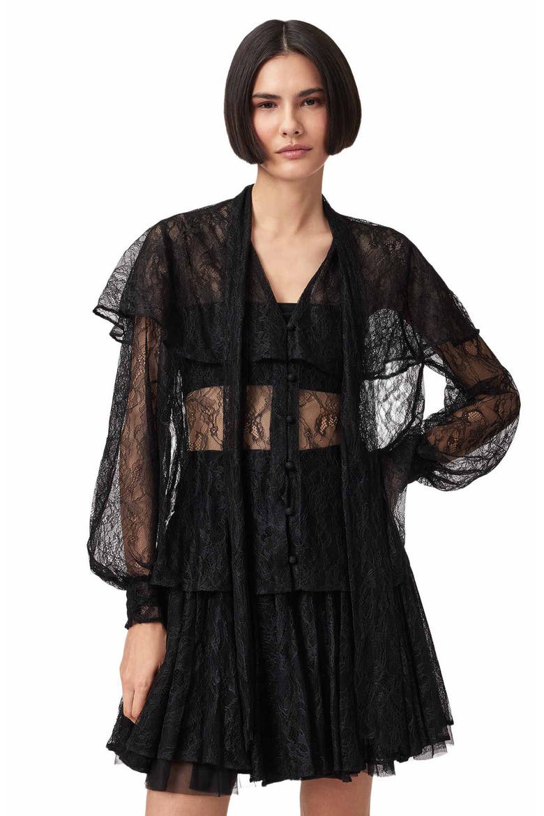 Athena Lace Button-Up Shirt, Alternate, color, BLACK
