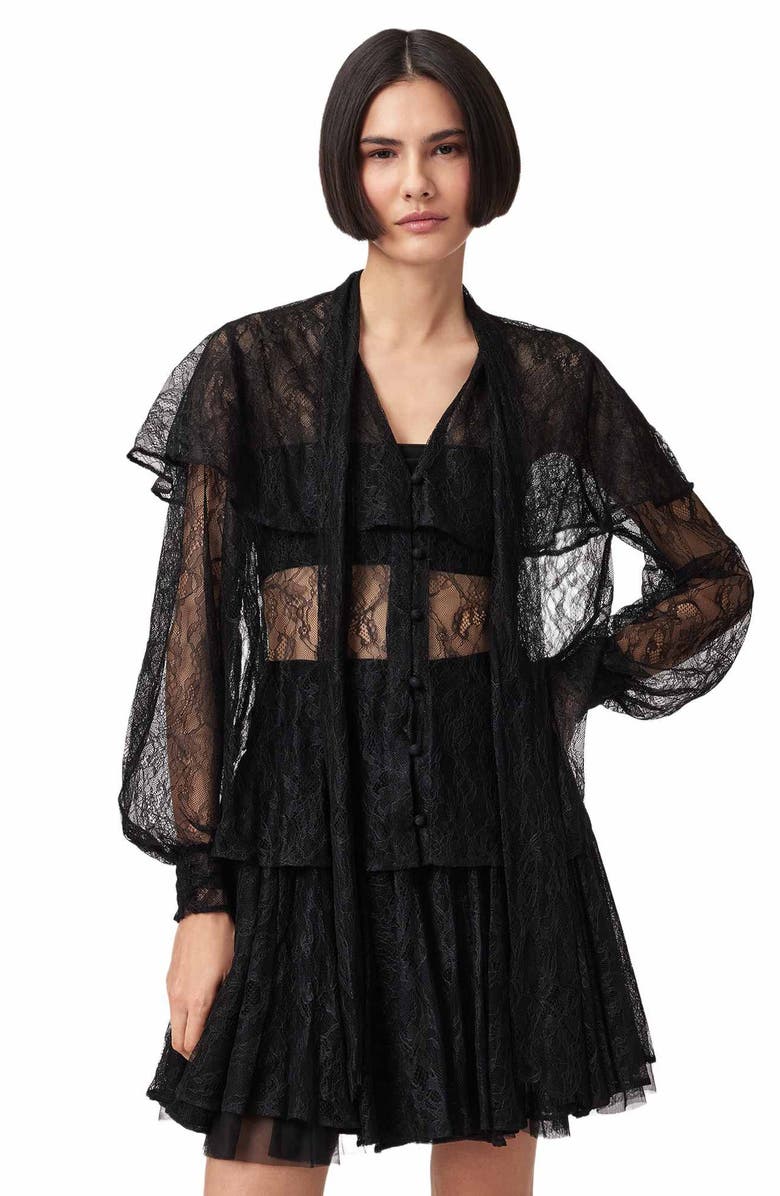 AllSaints Athena Lace Button-Up Shirt, Alternate, color, Black