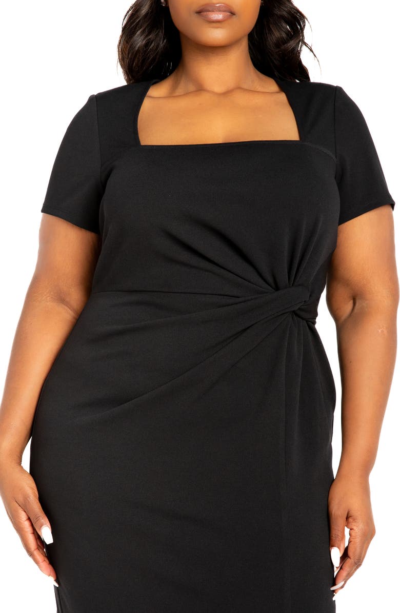 BUXOM COUTURE Gathered Waist Midi Dress, Alternate, color, Black