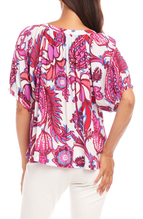 Karen Kane Print Peasant Top In Pink Multi