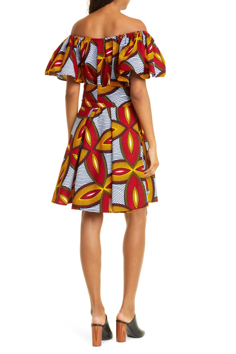 Off the Shoulder Cotton Dress (Nordstrom Exclusive), Alternate, color, RED/ YELLOW