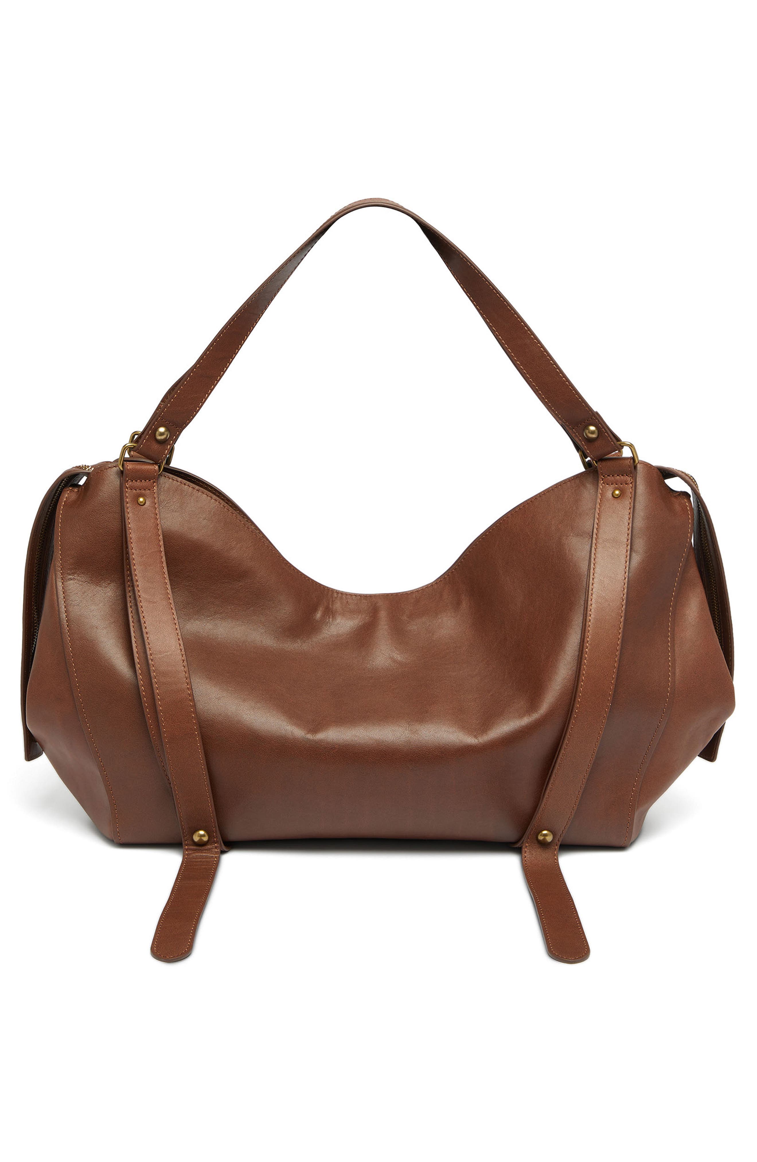 D-One Top Handle Leather Bag, Alternate, color, BROWN