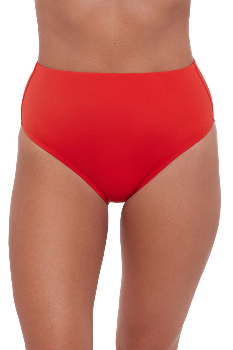 Smoothing and Sculpting Classic High-Waist Swimsuit Bikini Bottoms, Main, color, Scarlet