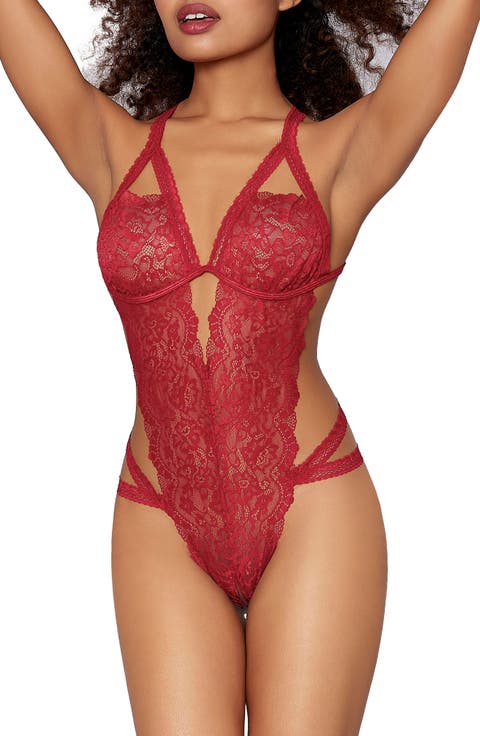 Strappy Open Gusset Galloon Lace Teddy