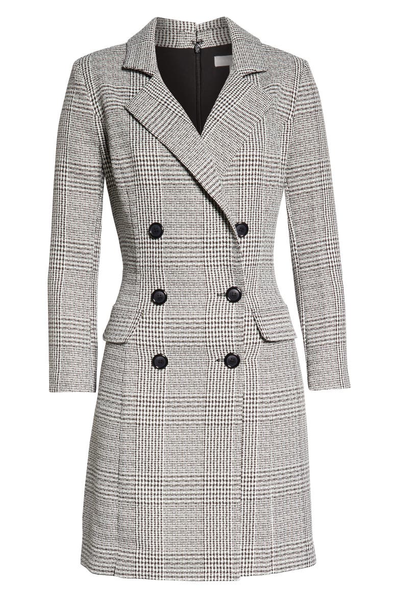 Plaid Long Sleeve Blazer Dress, Alternate, color, GREY