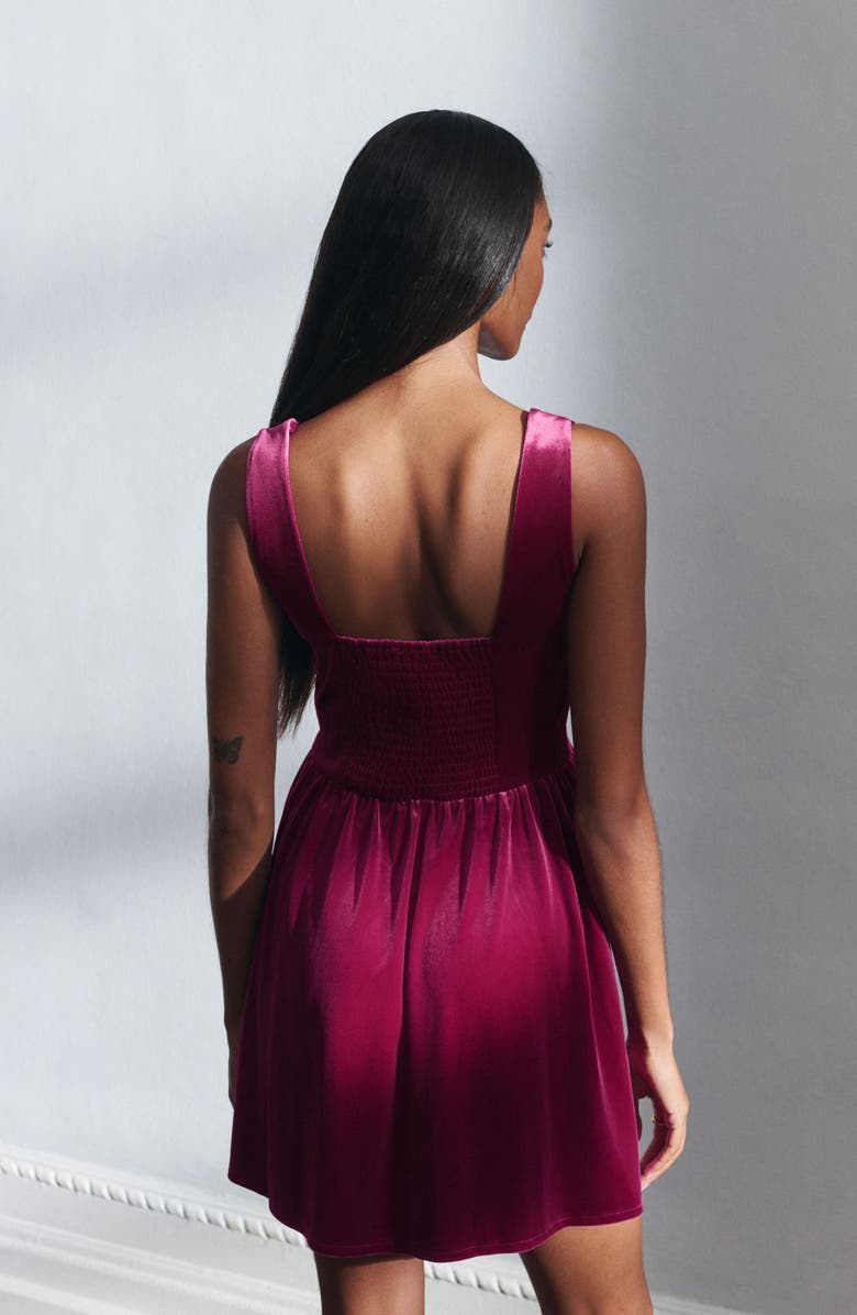 NEXT Square Neck Velvet Minidress, Alternate, color, Pink