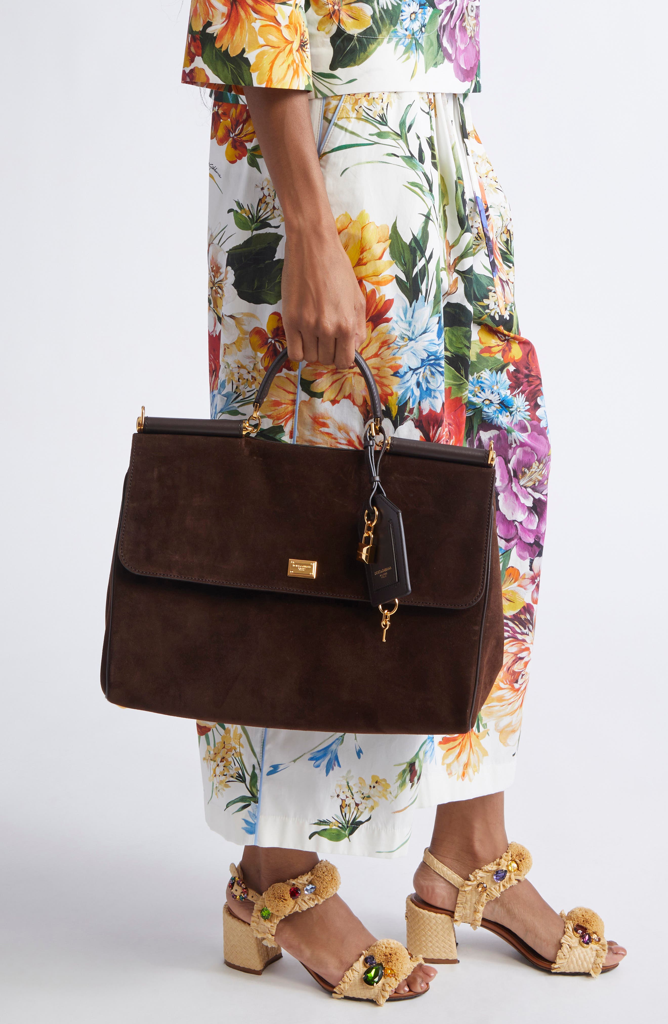 My Sicily East/West Suede Handbag, Alternate, color, 8M157 EBANO/ MORO