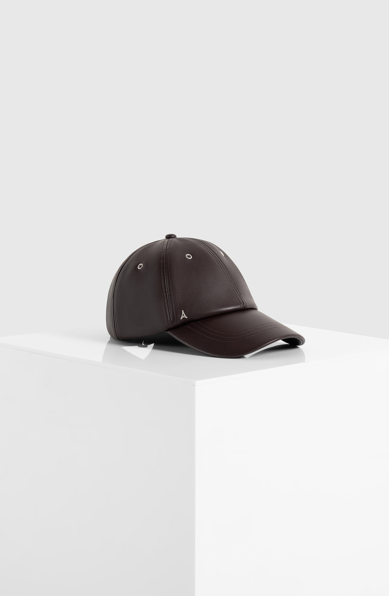 Manière De Voir Lou Leather Cap, Alternate, color, Brown