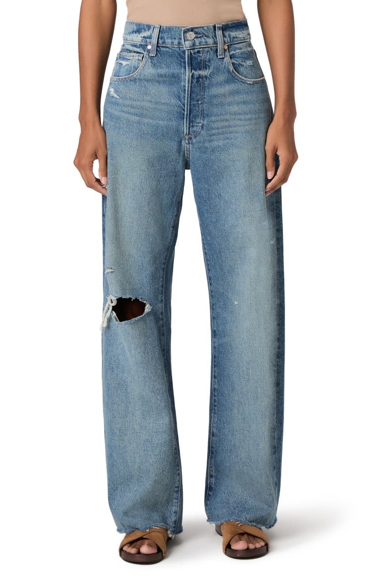 Arellia Skimmer Covered Button Fly Wide Leg Jeans, Main, color, TERAZZO DESTRUCTED CHEW HEM