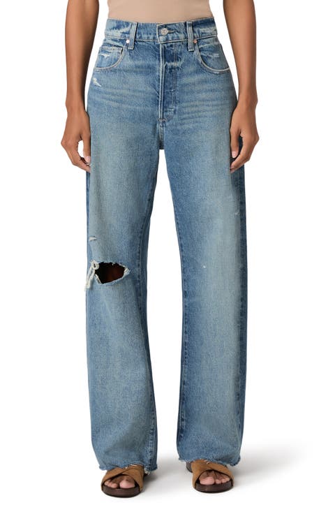 Arellia Skimmer Covered Button Fly Wide Leg Jeans (Terazzo Destructed w/ Lil Chew Hem)