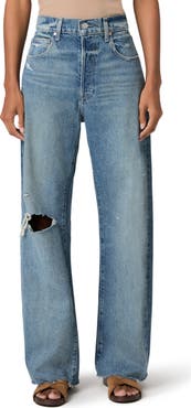 PAIGE Arellia Skimmer Covered Button Fly Wide Leg Jeans