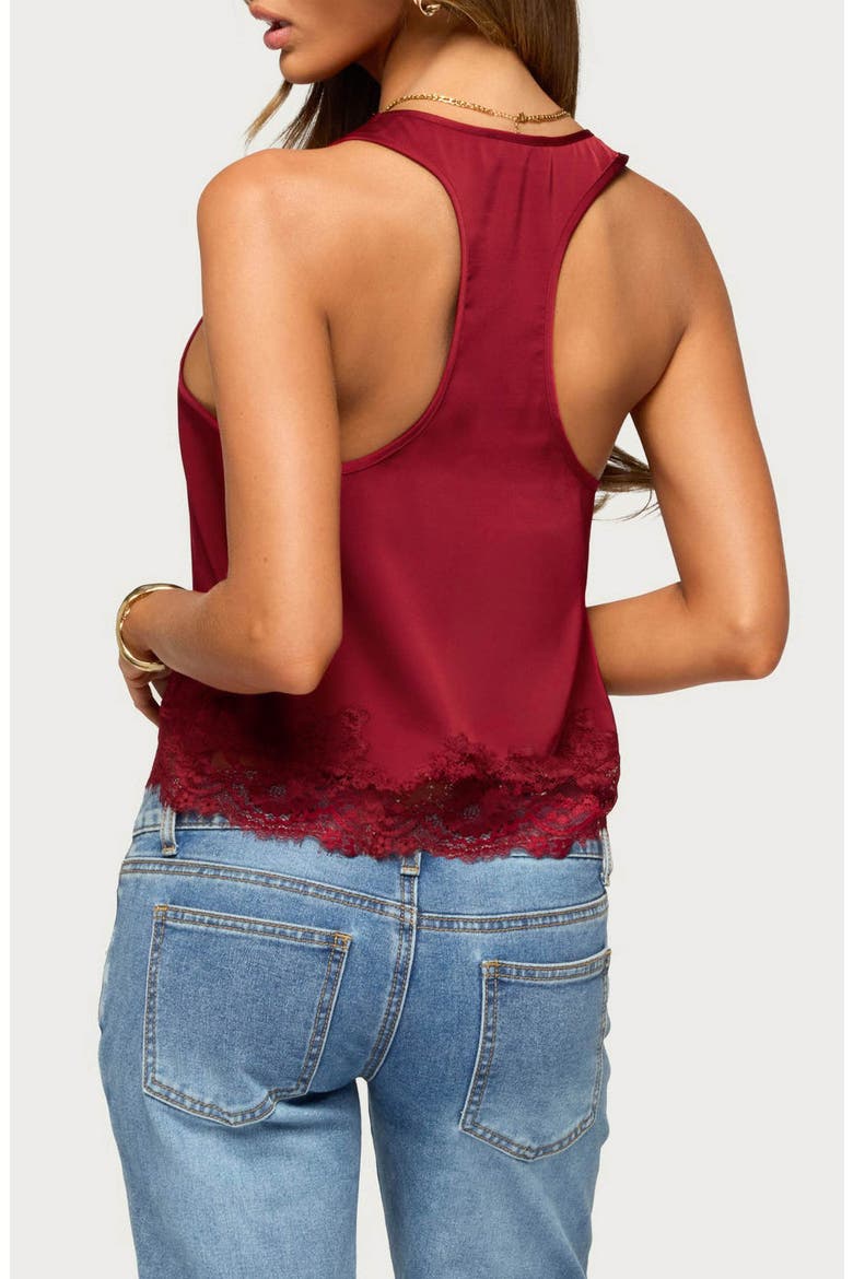 Onie Lace Trim Satin Tank, Alternate, color, BURGUNDY
