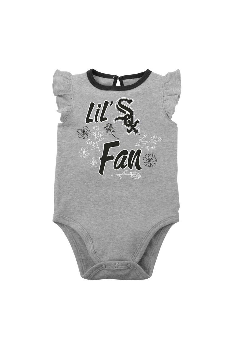 Outerstuff Girls Newborn & Infant Black/Heather Gray Chicago White Sox Little Fan Two-Pack Bodysuit Set, Alternate, color, Black