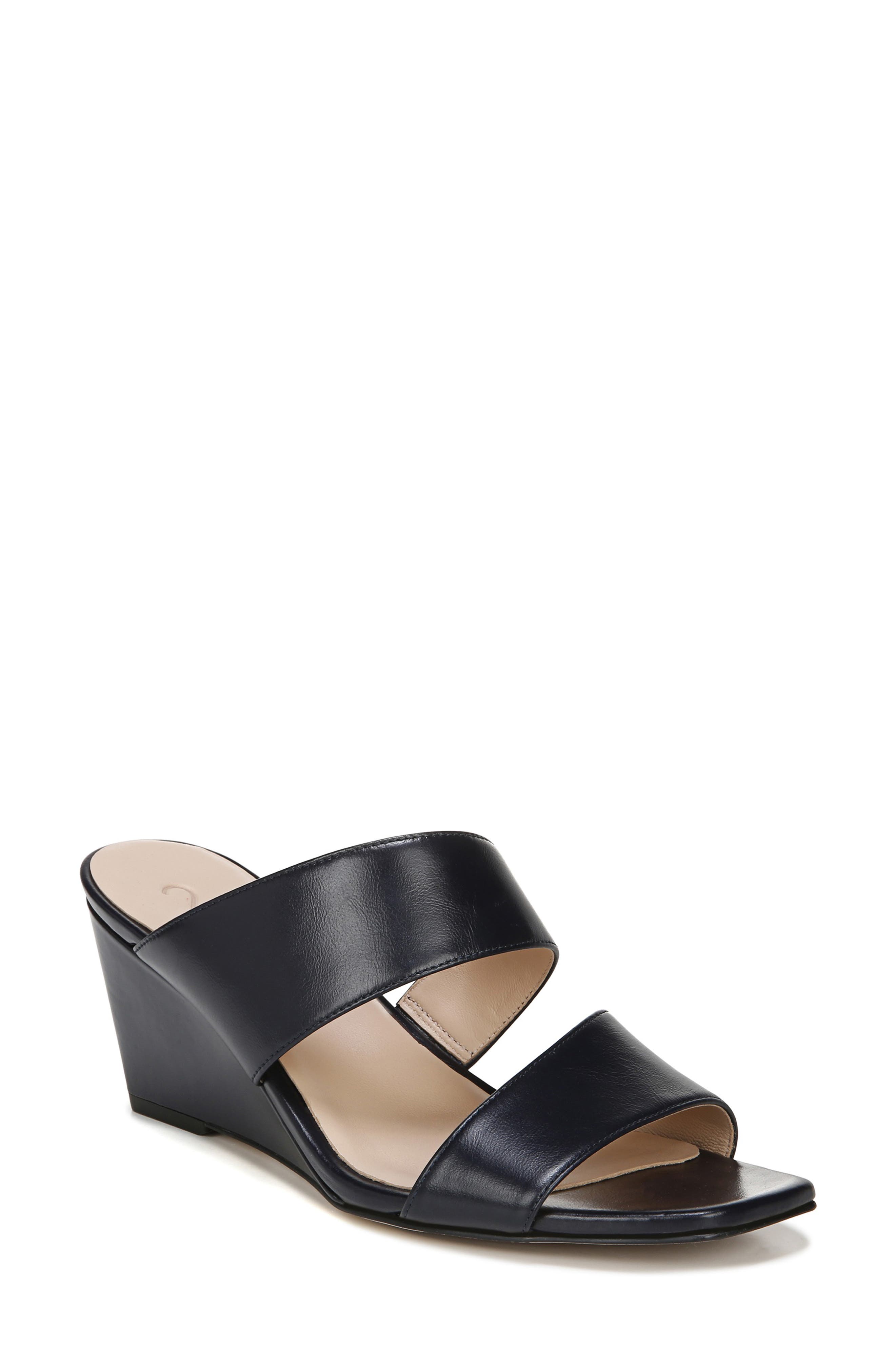 Vennice Wedge Slide Sandal, Main, color, FRENCH NAVY PATENT LEATHER
