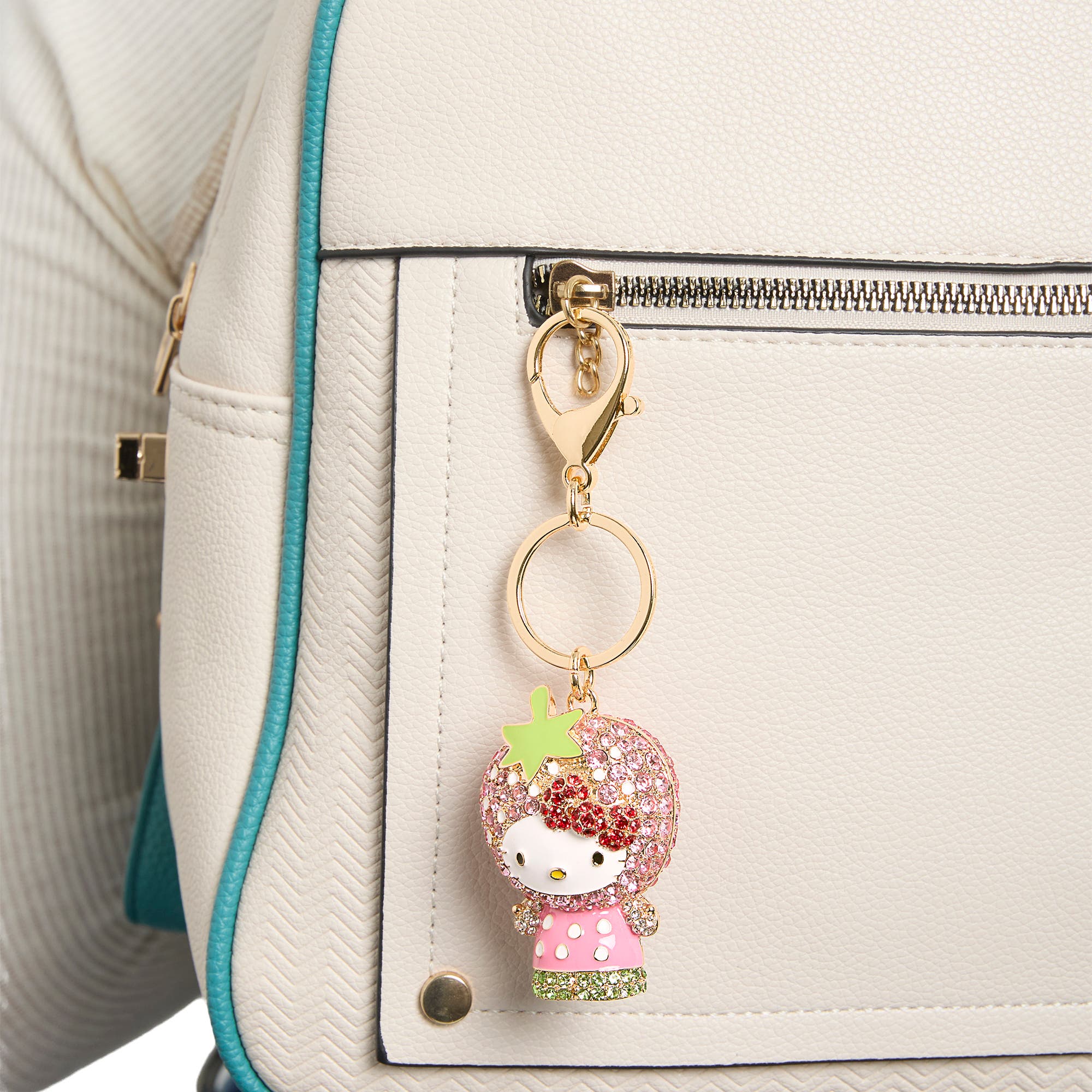 Hello Kitty x Strawberry Shortcake Crystal Pavé Bag Charm Keychain, Alternate, color, Pink, Multi