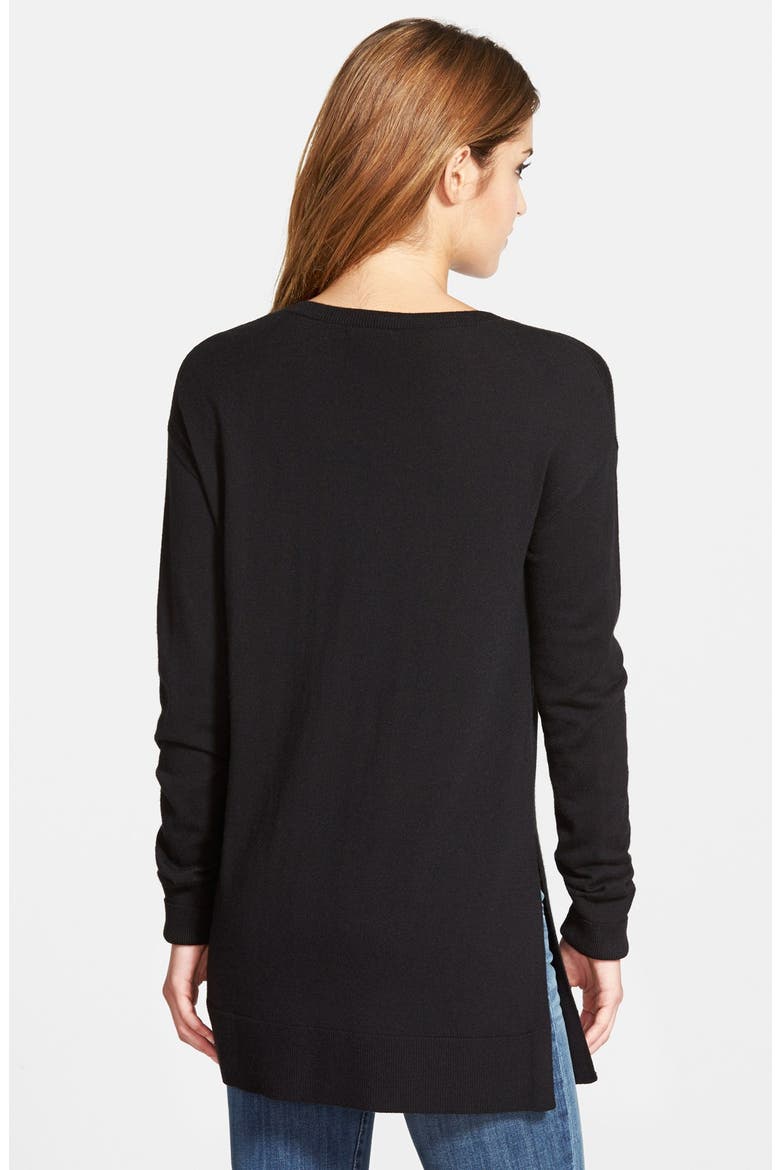 Side Slit V-Neck Tunic Sweater, Alternate, color, BLACK