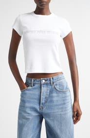 Alexander Wang Hotfix Crystal Logo Baby Tee
