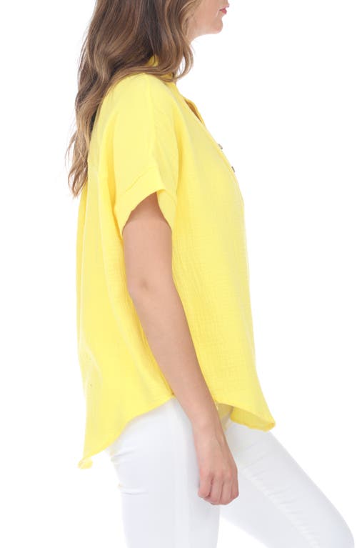 Rain And Rose Cotton Gauze Camp Shirt In Yellow