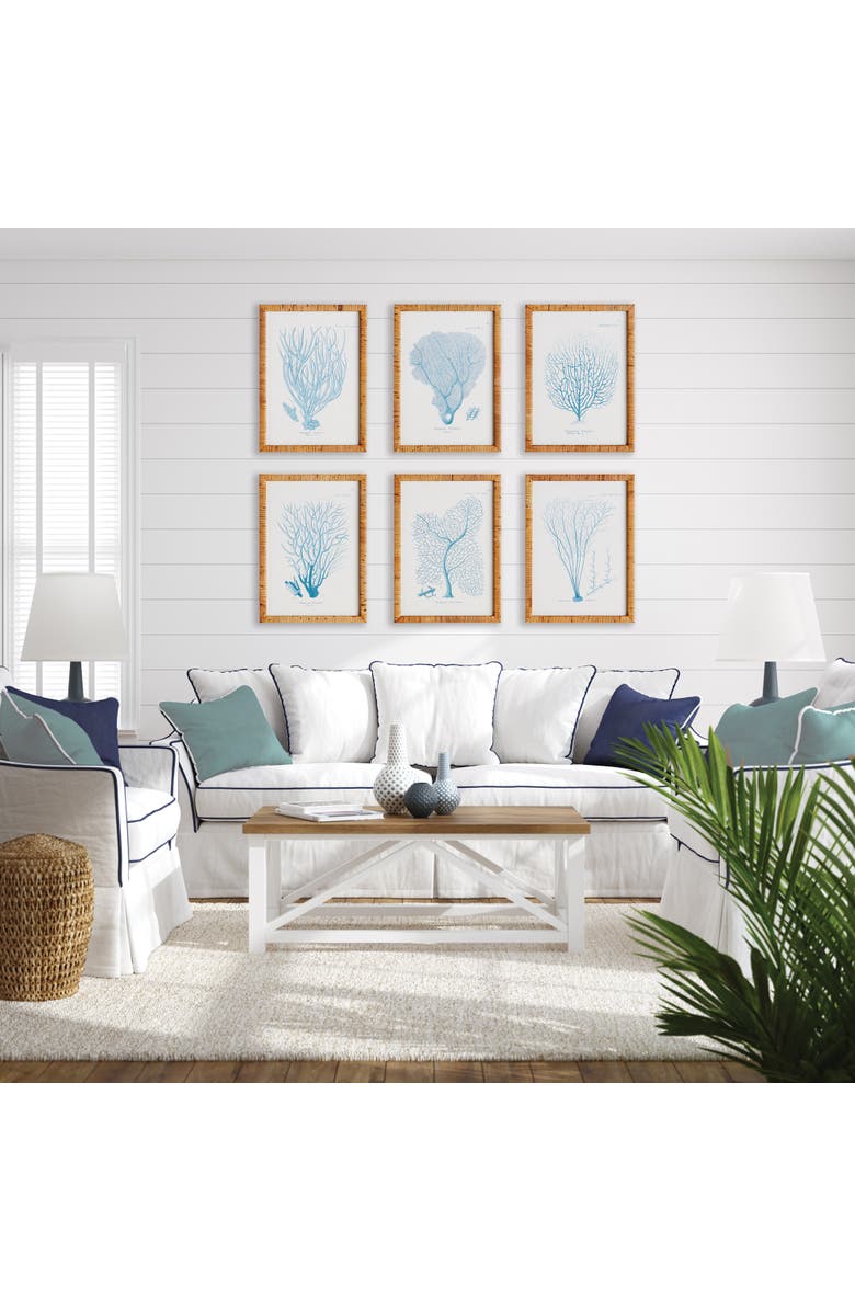 Napa Home & Garden 16"W x 1"D x 22"H Sea Fan And Coral Study In Blue Framed Wall Art Set of 6, Alternate, color, Blue