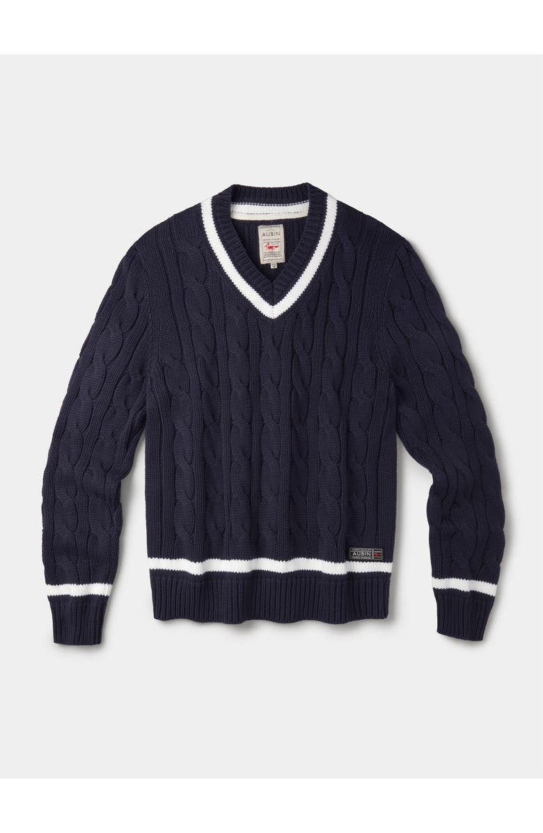 Aubin Denton Cotton V-Neck Knit Cricket Jumper, Alternate, color, Navy