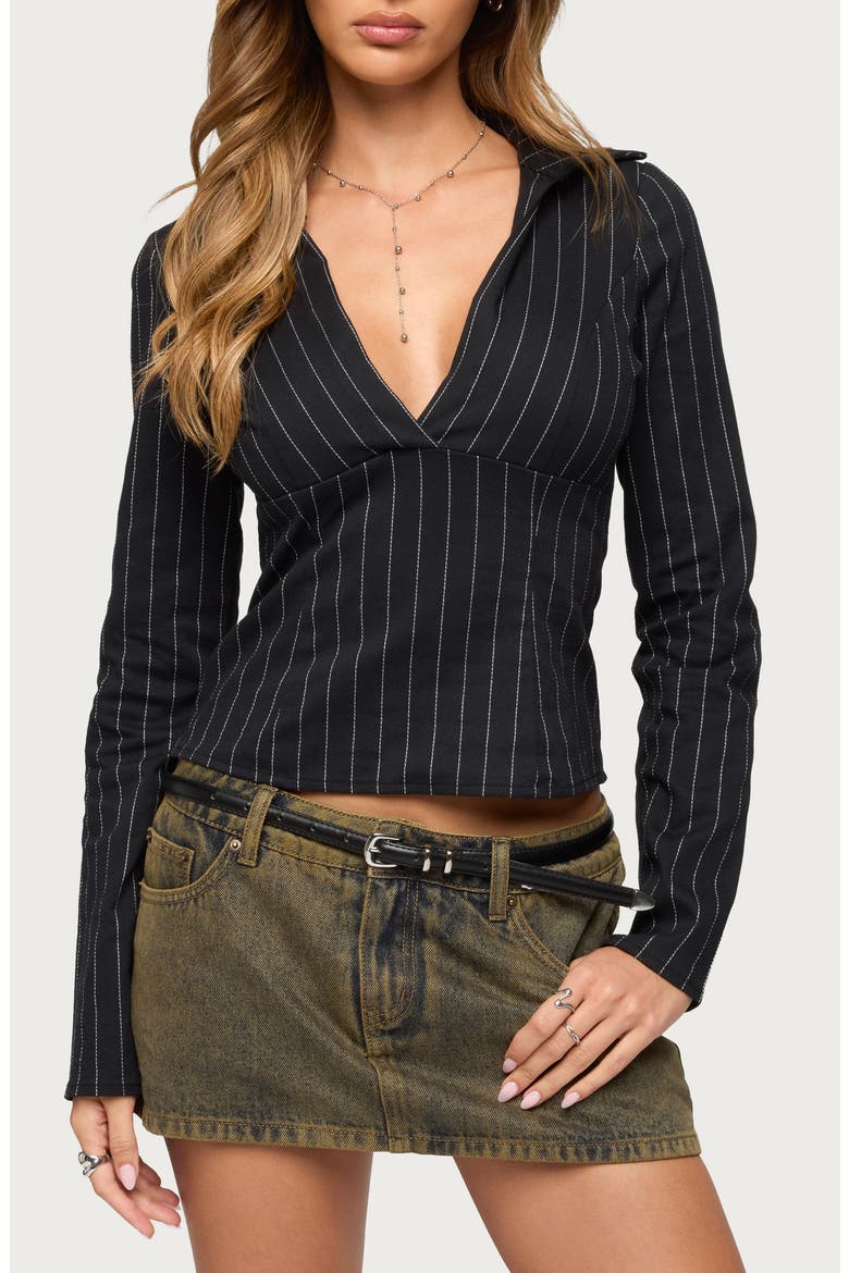 Araceli Tailored Pinstripe Shirt, Main, color, BLACK