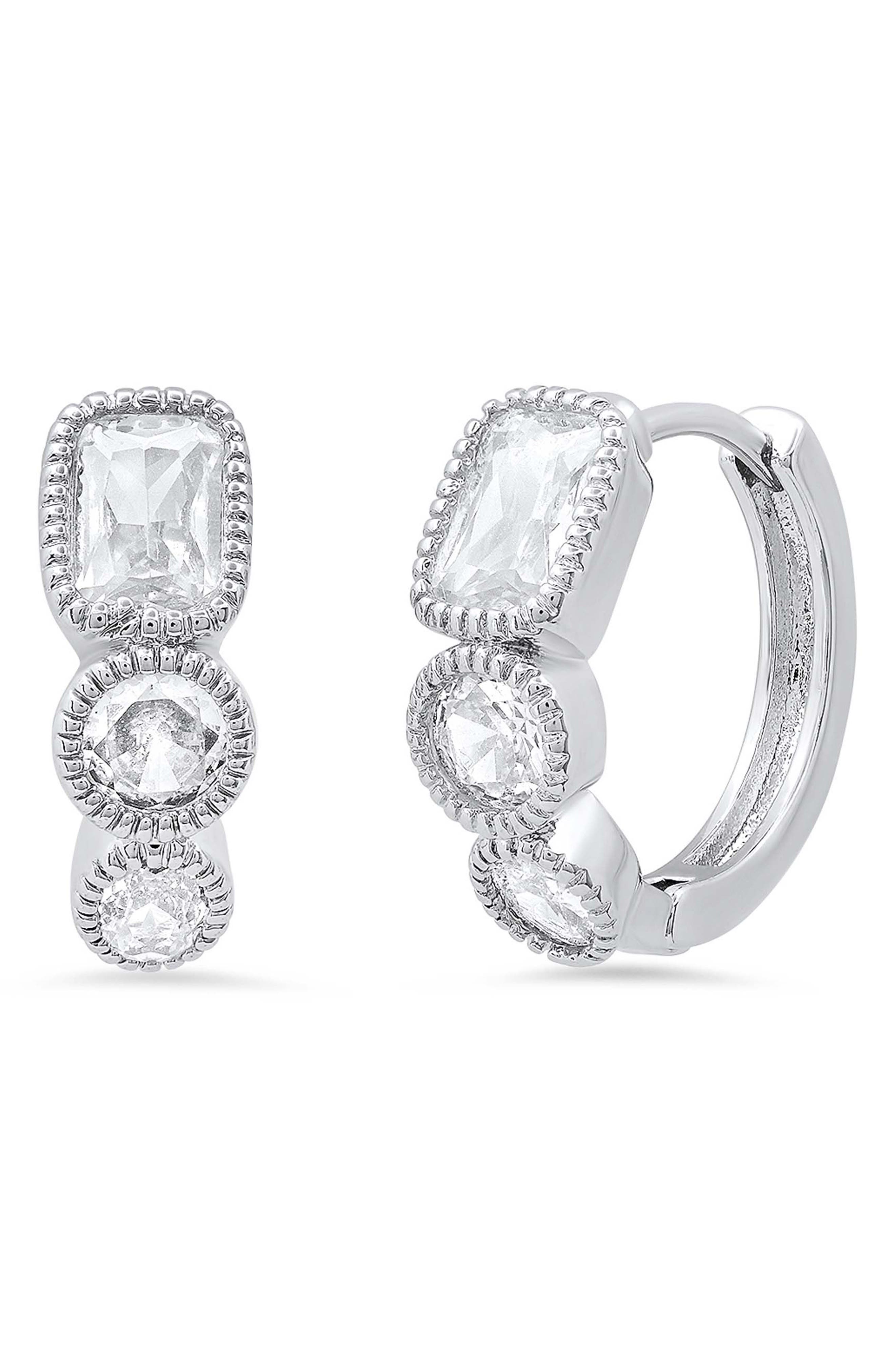 18k White Gold Plated Crystal Huggie Hoop Earrings