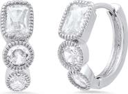 STEELTIME 18k White Gold Plated Crystal Huggie Hoop Earrings