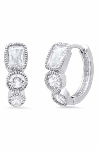 18k White Gold Plated Crystal Huggie Hoop Earrings