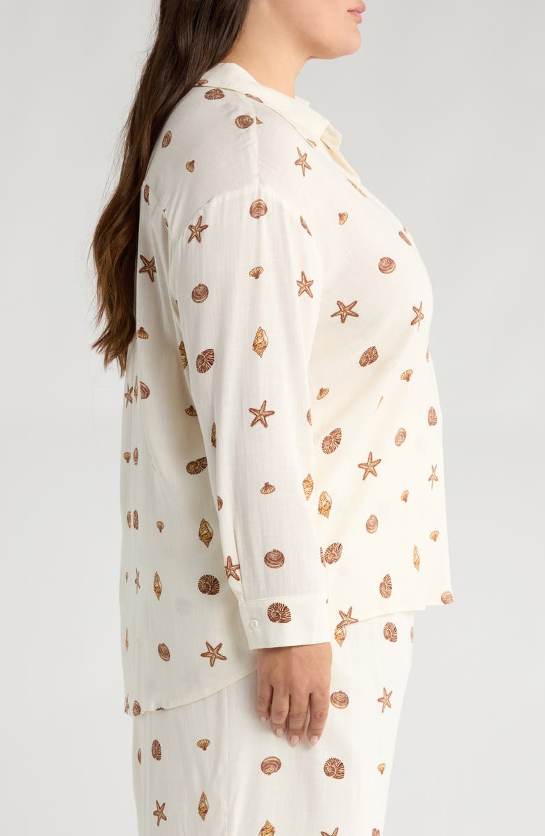 SUGARLIPS Cerise Dalton Shell Print Button-Up Shirt, Alternate, color, Ivory/ Brown