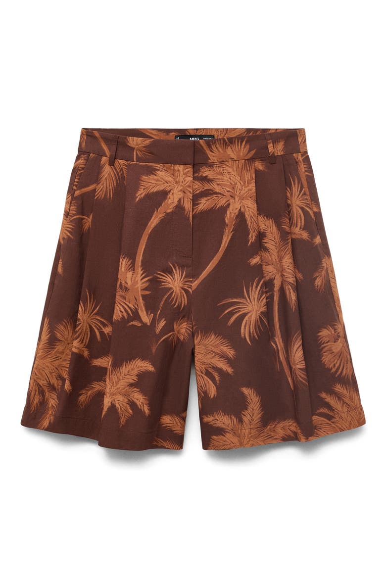 Palm Print Cotton Bermuda Shorts, Alternate, color, BROWN
